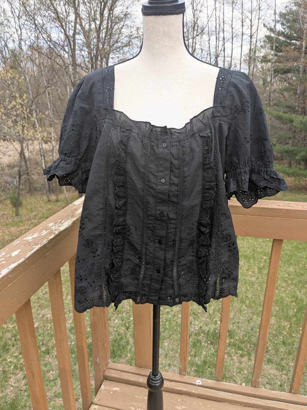 Anthropology Black Eyelet Top